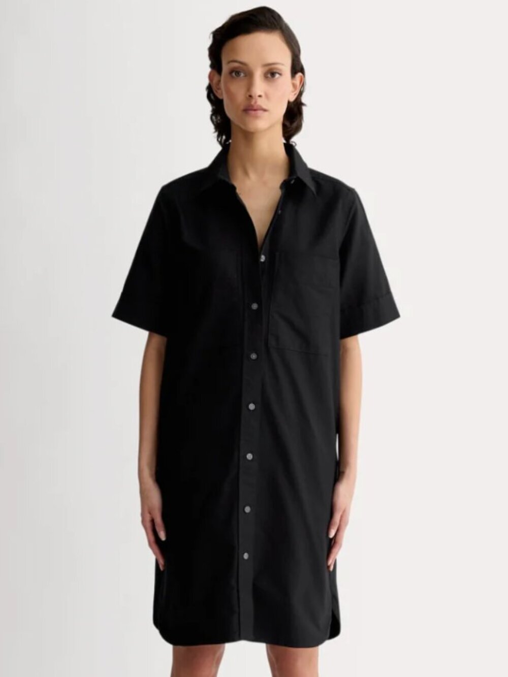 Everlane The Oxford Organic Cotton Short-Sleeve Button Down Shirt Dress Black, S